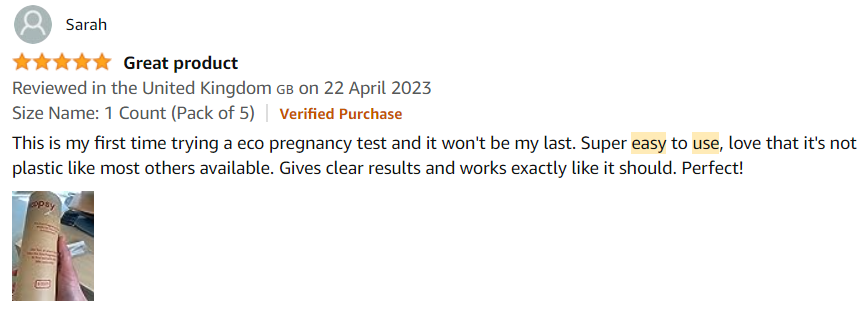 Sarah's Amazon review