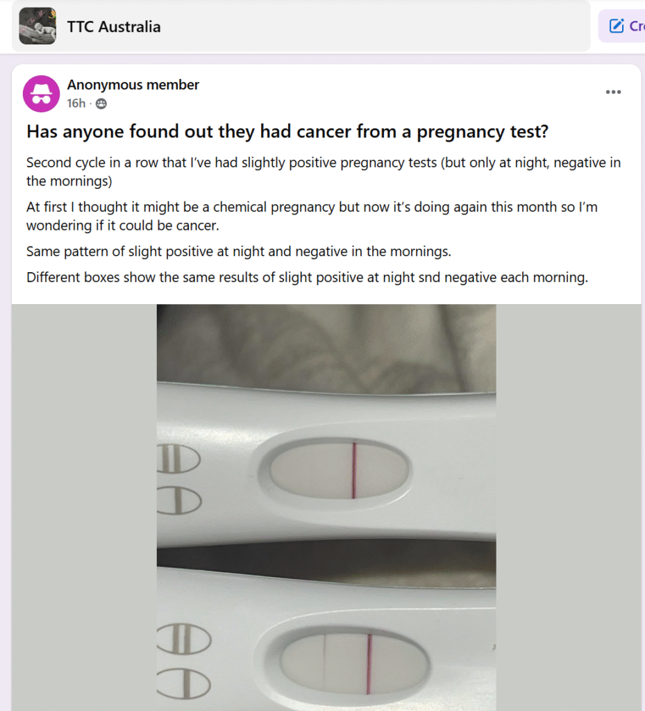 pregancy test cancer chat forum screenshot