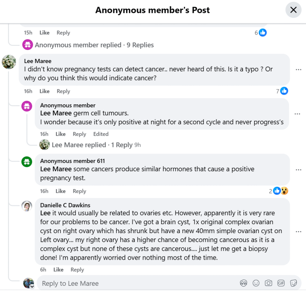 pregnancy test cancer chat forum screenshot