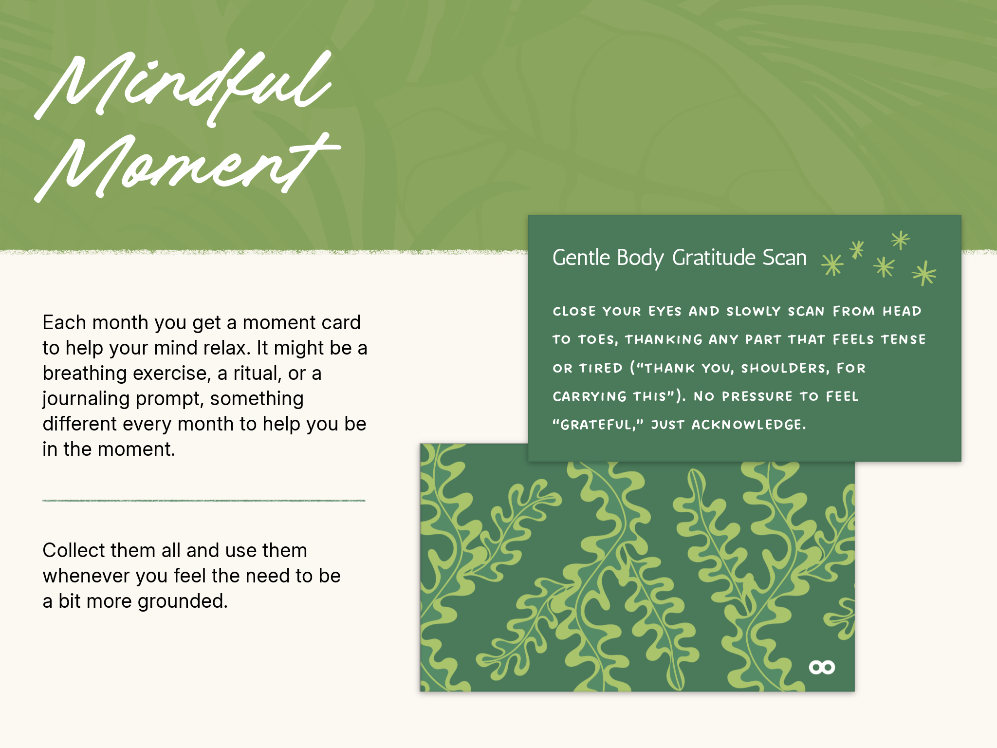 Mindful Moment Front and back of a postcard sized card with a mindfullmoment written on it.