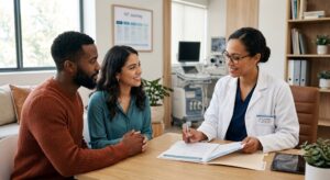 Couple discussing IVF treatment