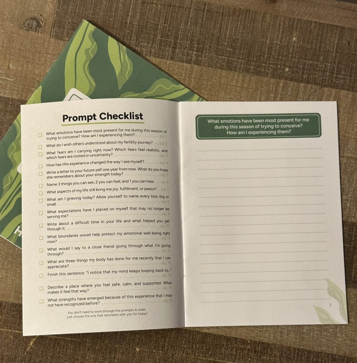 Inside front pages of mindful journal
